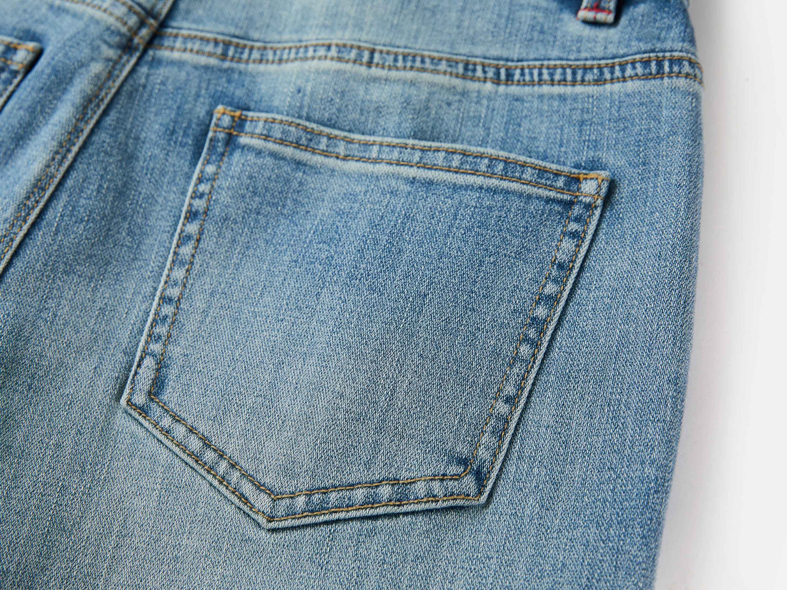 Rhinestone Cotton High-Waist Straight-Leg Jeans | Blue