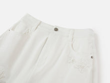 Peony Embroidered 4-Way Stretch Skirt-Front Denim Skort | White