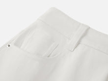 Peony Embroidered 4-Way Stretch Skirt-Front Denim Skort | White