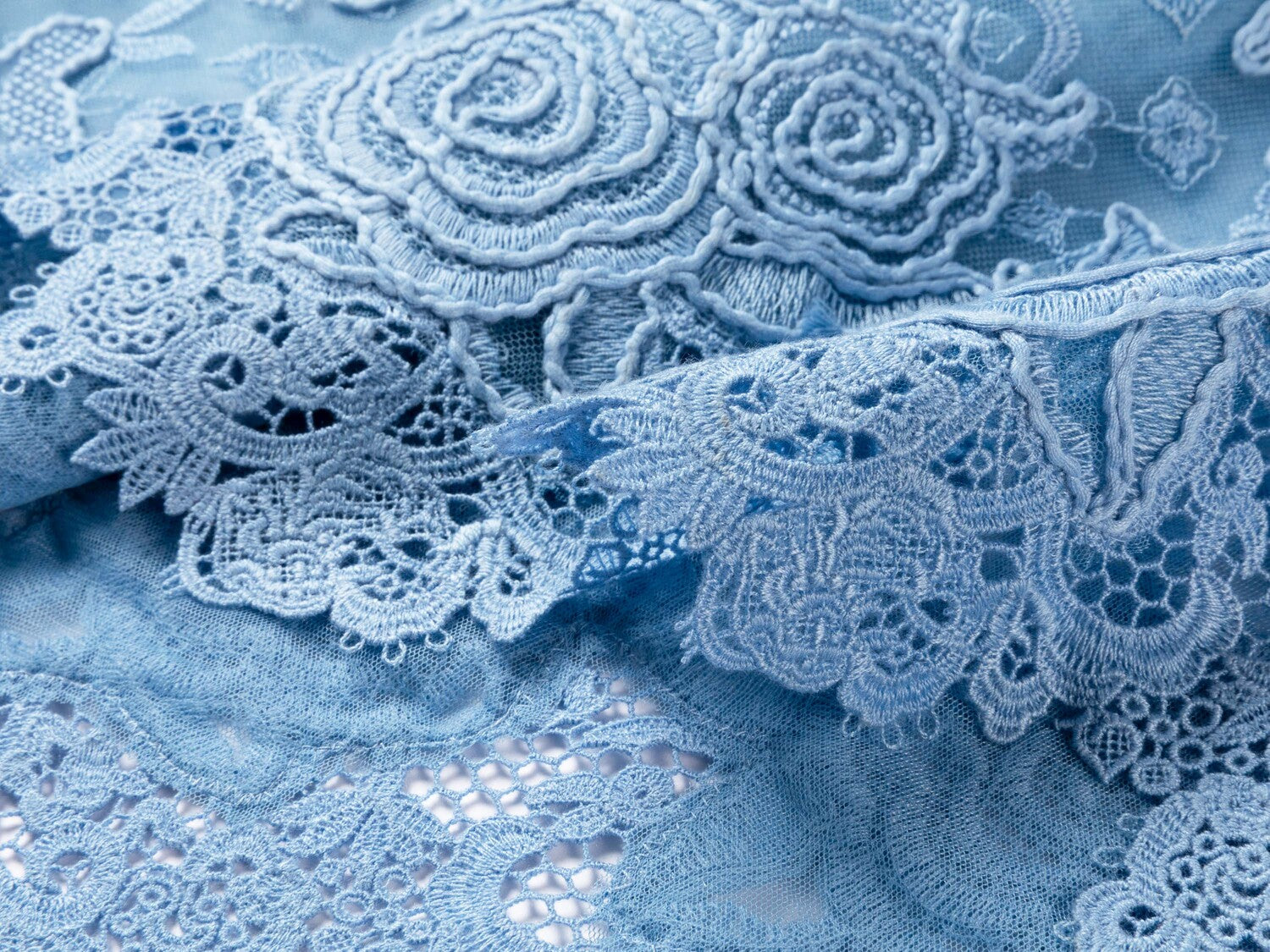 Water-soluble Lace Short-sleeve Top | Blue