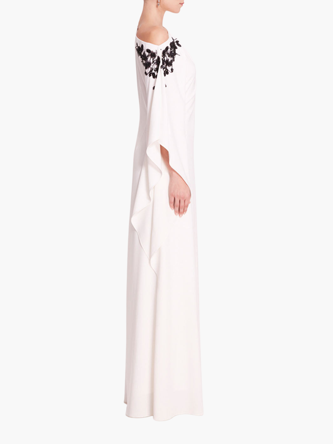 Embroidered Draped Kaftan Gown | White