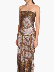Jewel of Edinburgh Strapless Printed Midi Dress | Brown Multi