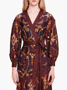 Printed Poplin Wrap Midi Dress | Black Multi