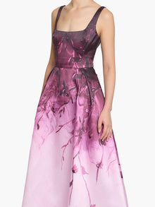 Floral Printed Mikado Midi Dress | Rose