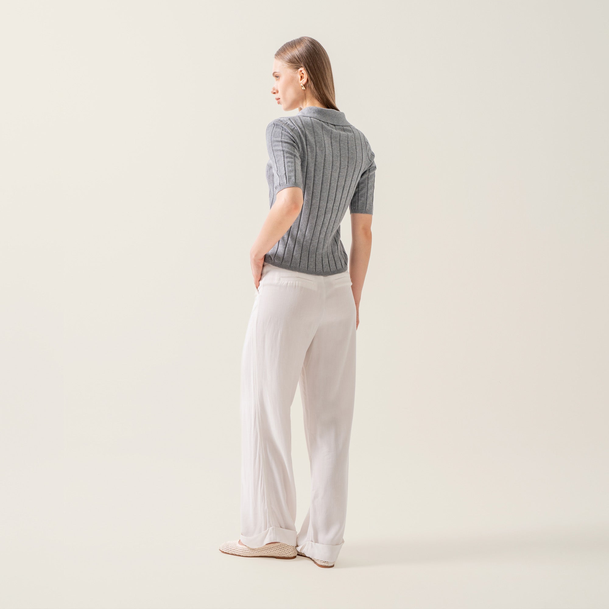 Womens | Elise Featherlight Cashmere Polo | Heather Grey