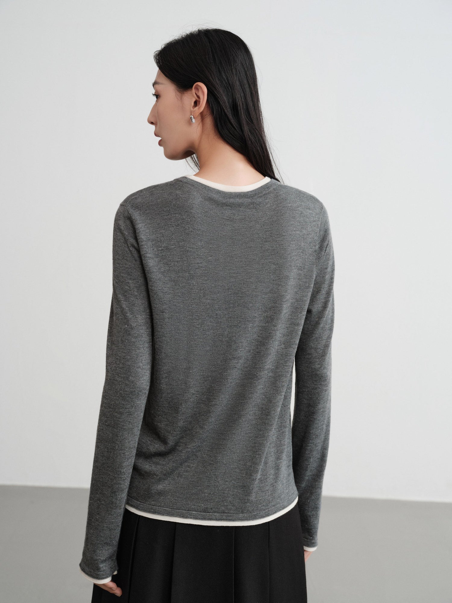 Slub Yarn Round Neck Knit Top | Grey