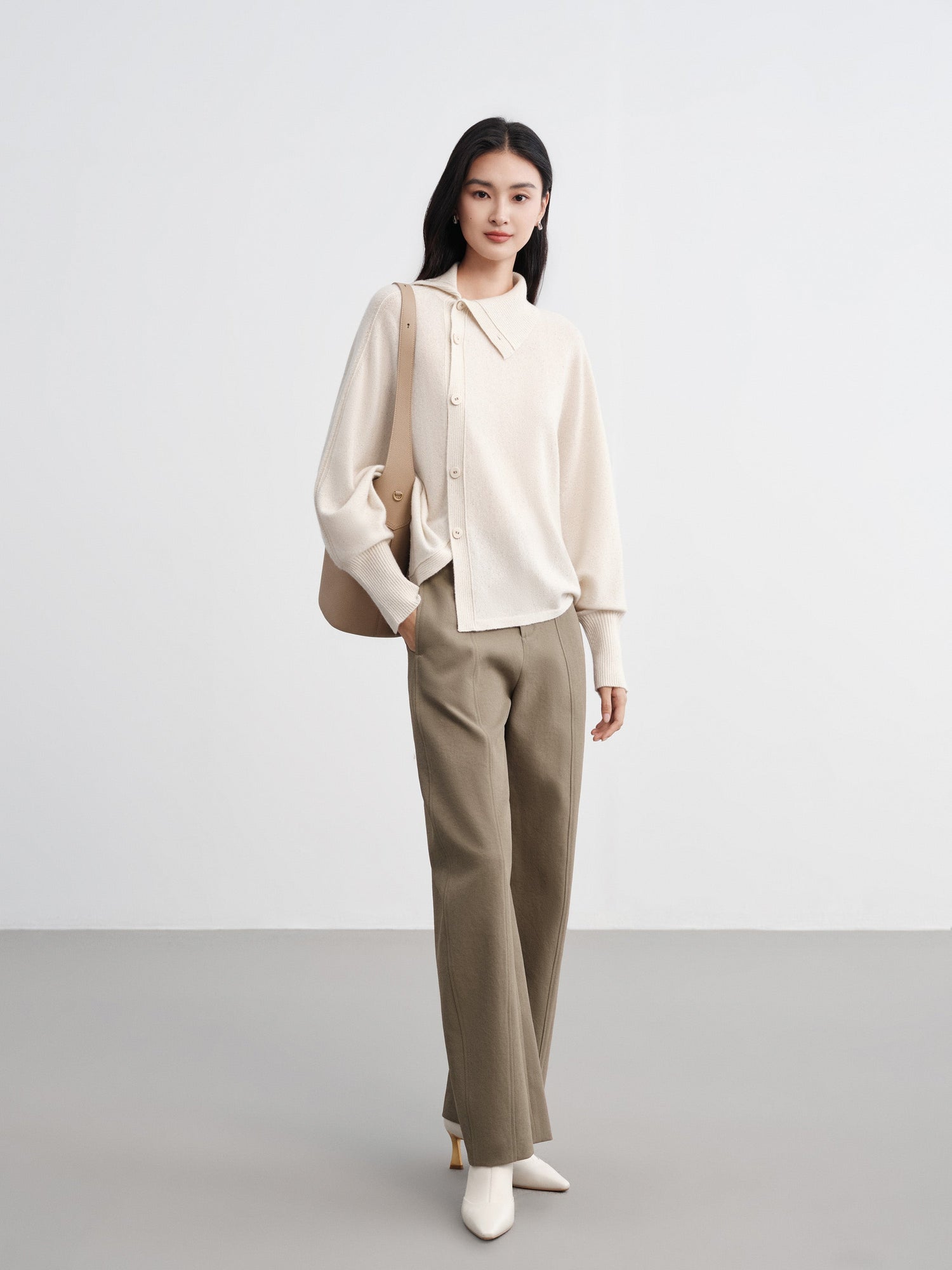 Asymmetric Soft Knit Top Sweater | White