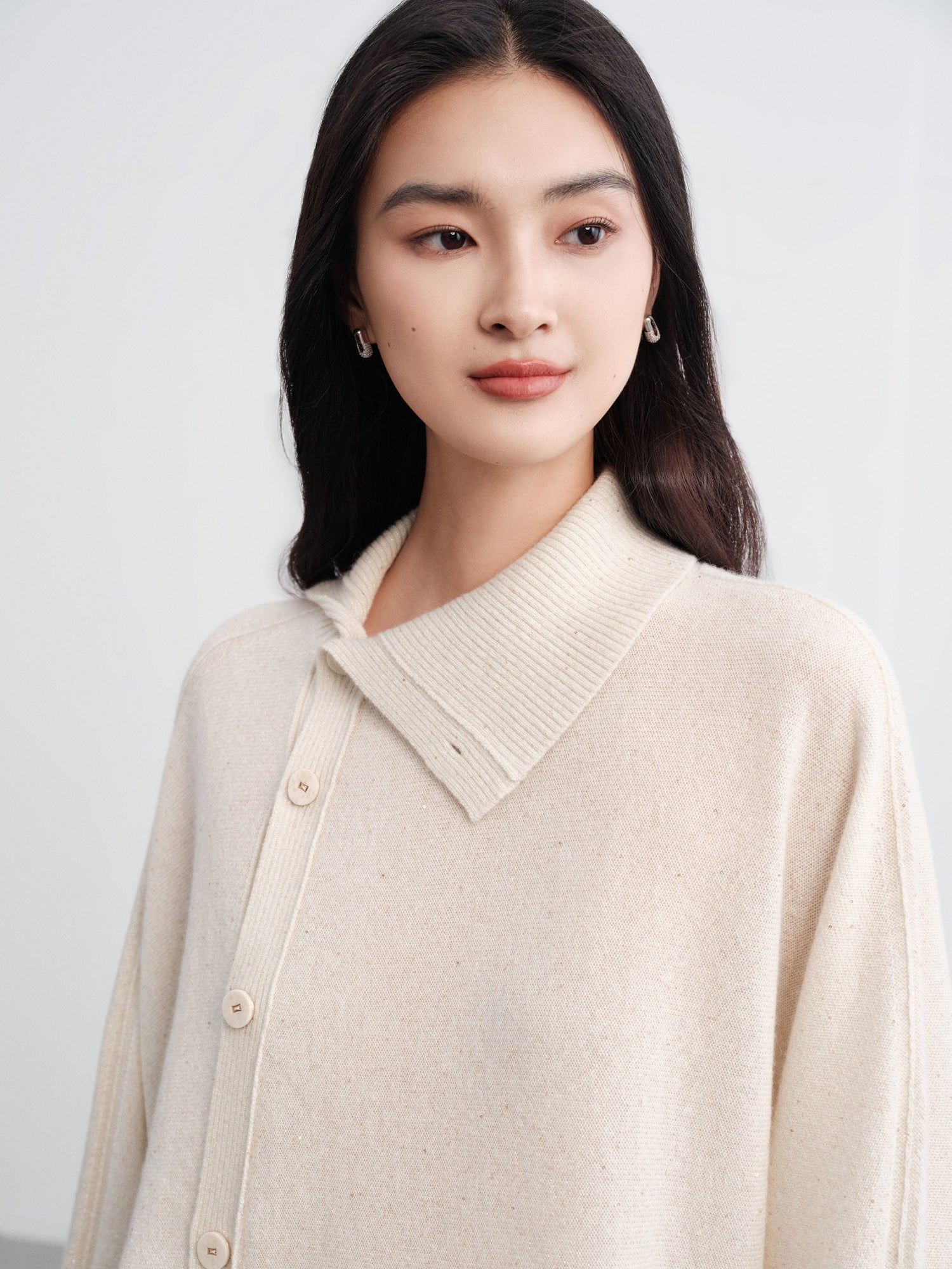 Asymmetric Soft Knit Top Sweater | White