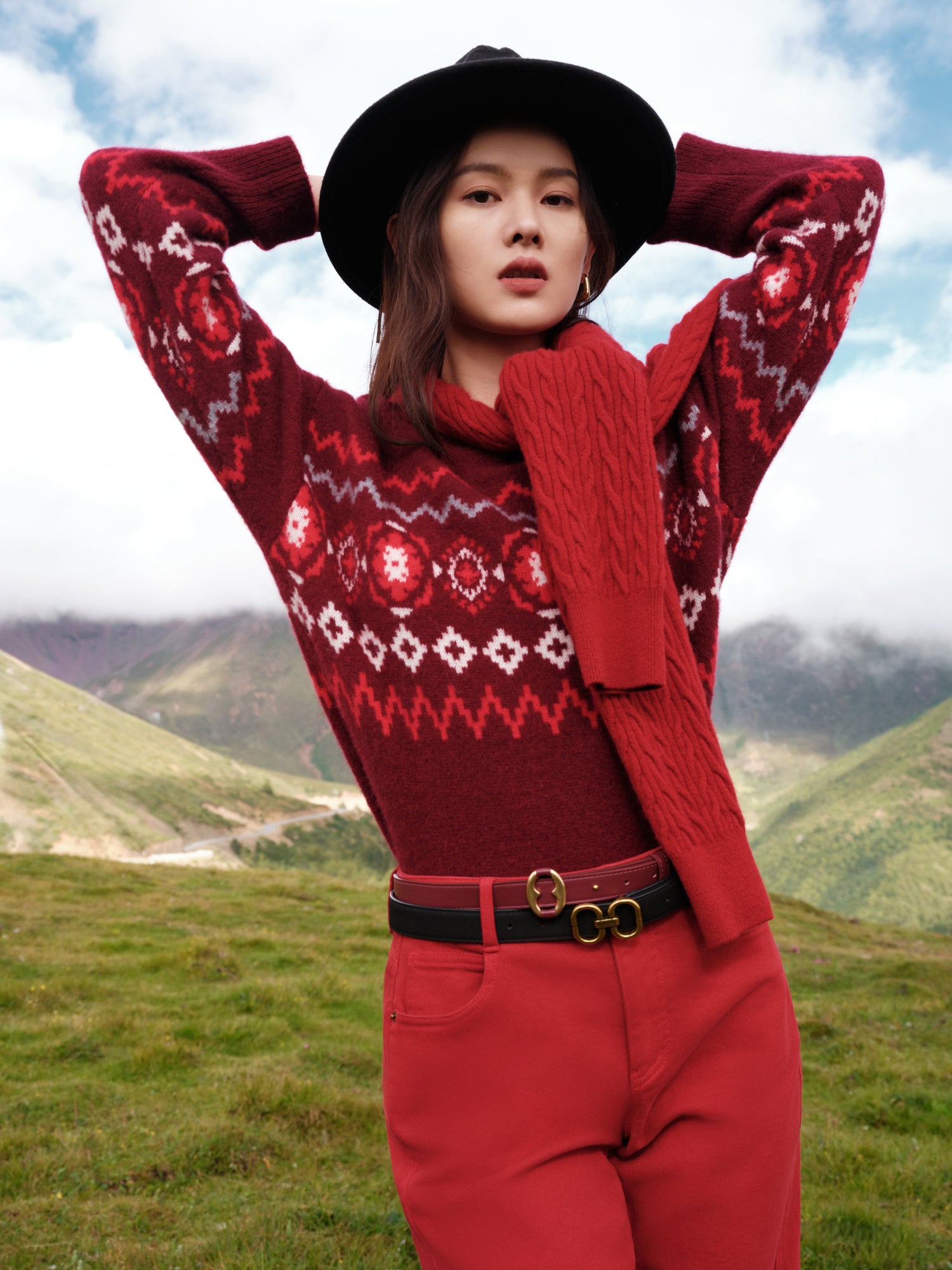 Yak Wool Knit Sweater | Wine Red