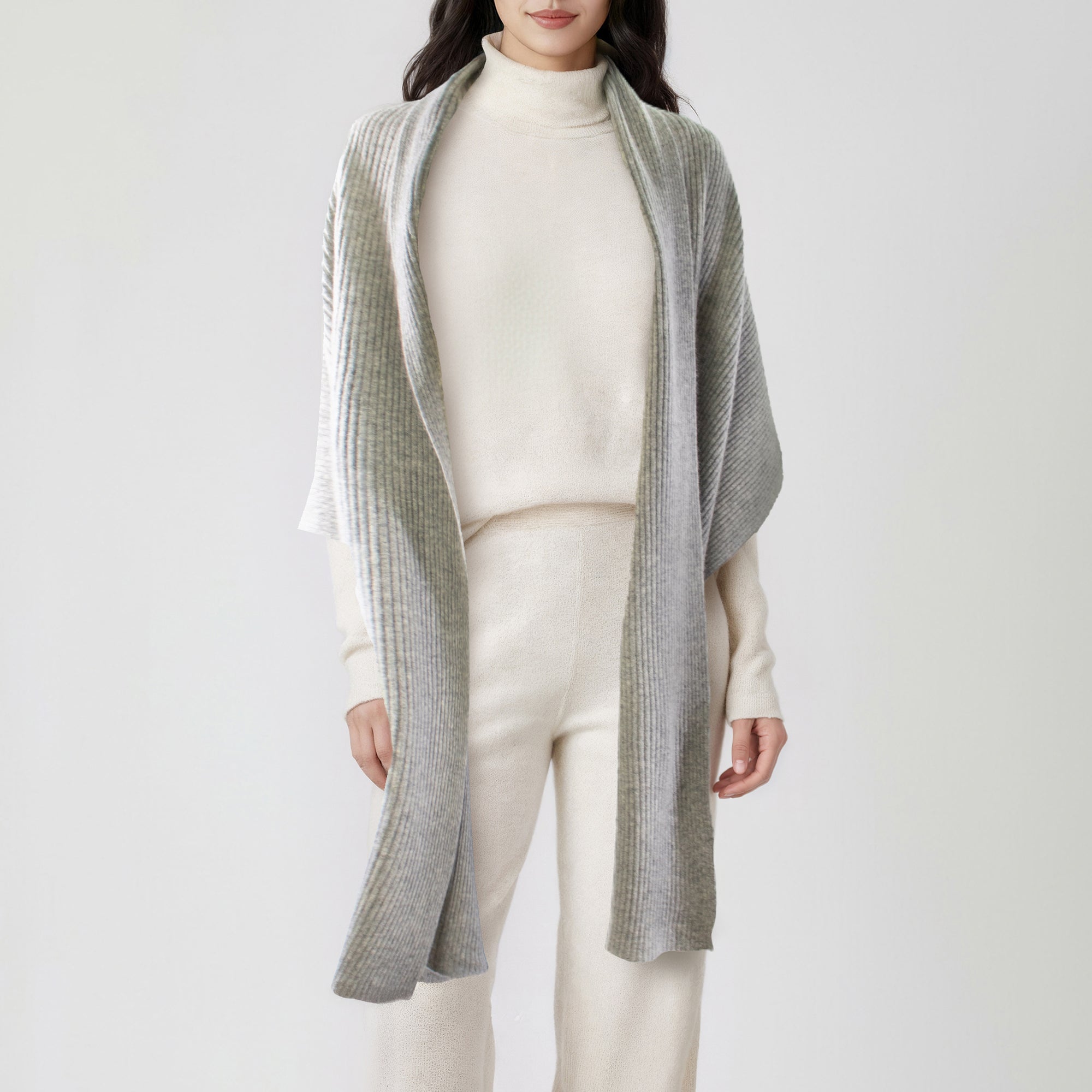 Unisex | Cashmere Ribbed Wrap | Light Grey