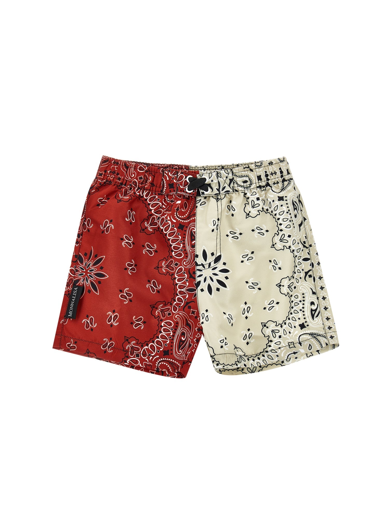 Boys | Two-Tone Paisley Beach Bermuda Shorts | Beige/Red