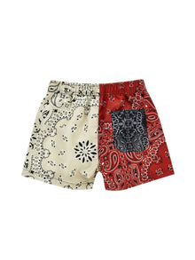 Boys | Two-Tone Paisley Beach Bermuda Shorts | Beige/Red