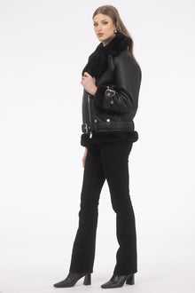 Select Shearling Lamb Zip Moto Jacket | Women | Black