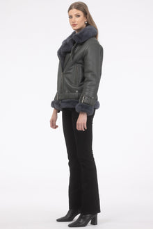 Select Shearling Lamb Zip Moto Jacket | Women | Khaki