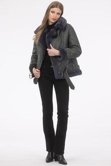 Select Shearling Lamb Zip Moto Jacket | Women | Khaki