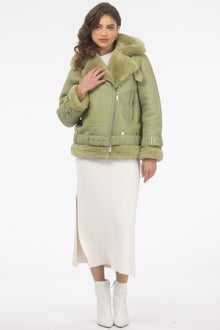 Select Shearling Lamb Zip Moto Jacket | Women | Light Green