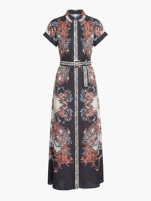 Garden of Eve Belted Twill Shirt Maxi Dress | Blue/Red