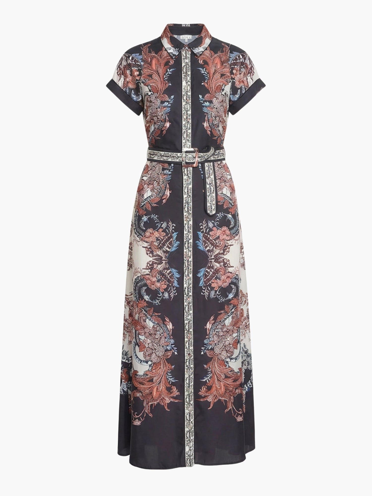Garden of Eve Belted Twill Shirt Maxi Dress | Blue/Red