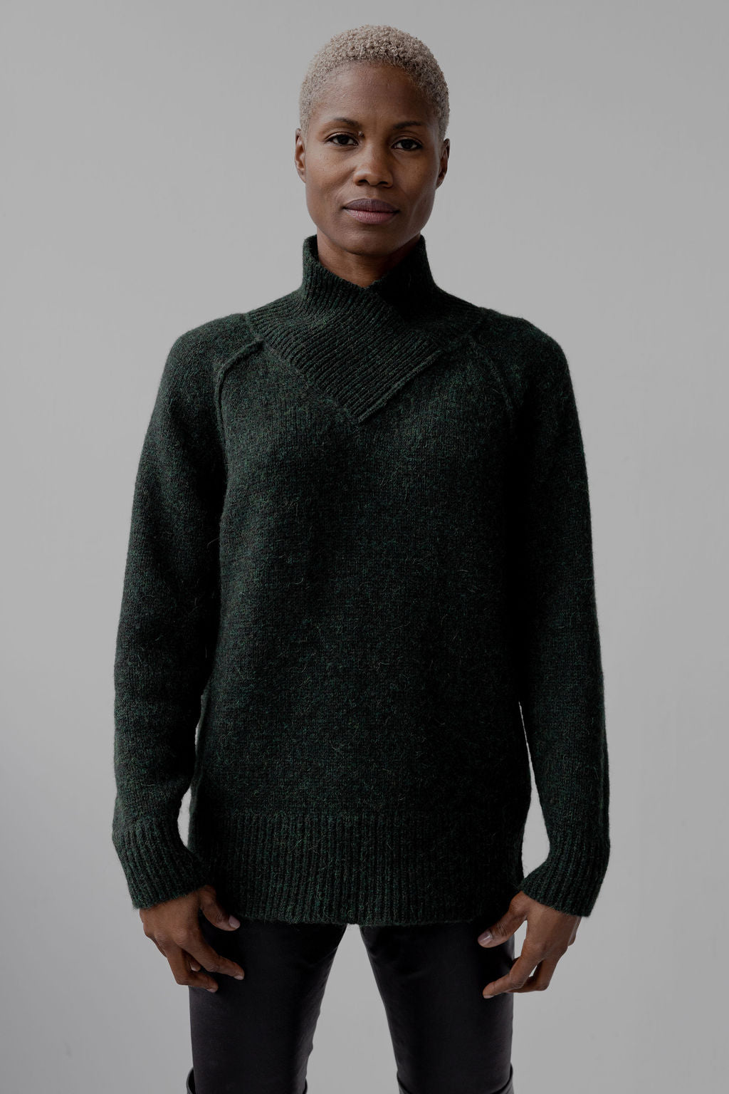 Wrap Collar Baby Alpaca Pullover | Green Envy