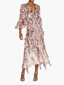 Reverie Cascading Ruffle Chiffon Midi Dress | Chocolate