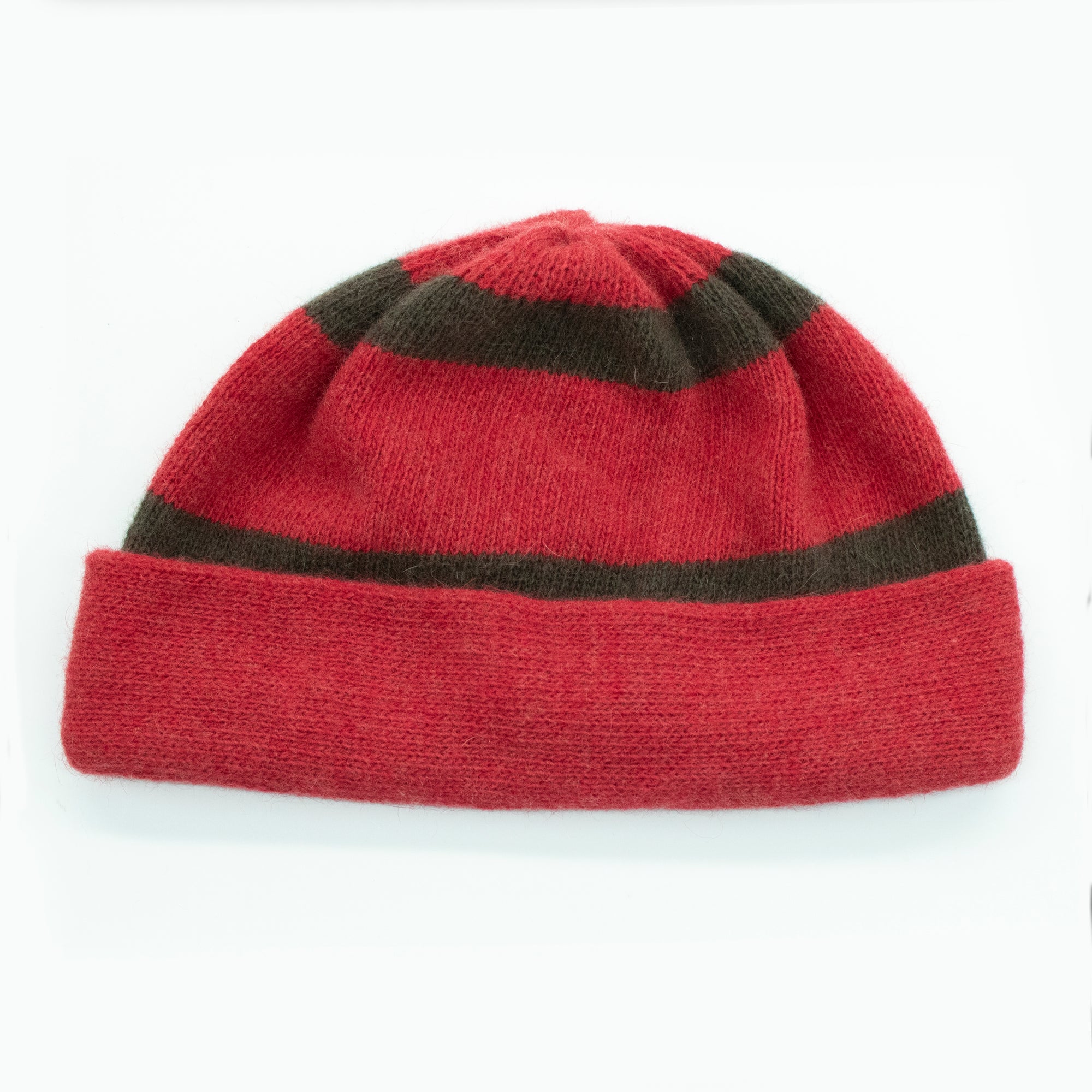 Womens | Striped Beanie | Strawberry/Dark Khaki