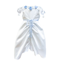 Daphne White Satin Dress with Blue Embroidery | Blue