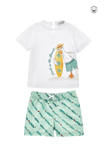 Boys | Set T-Shirt With Swimsuit | White/Jade Green