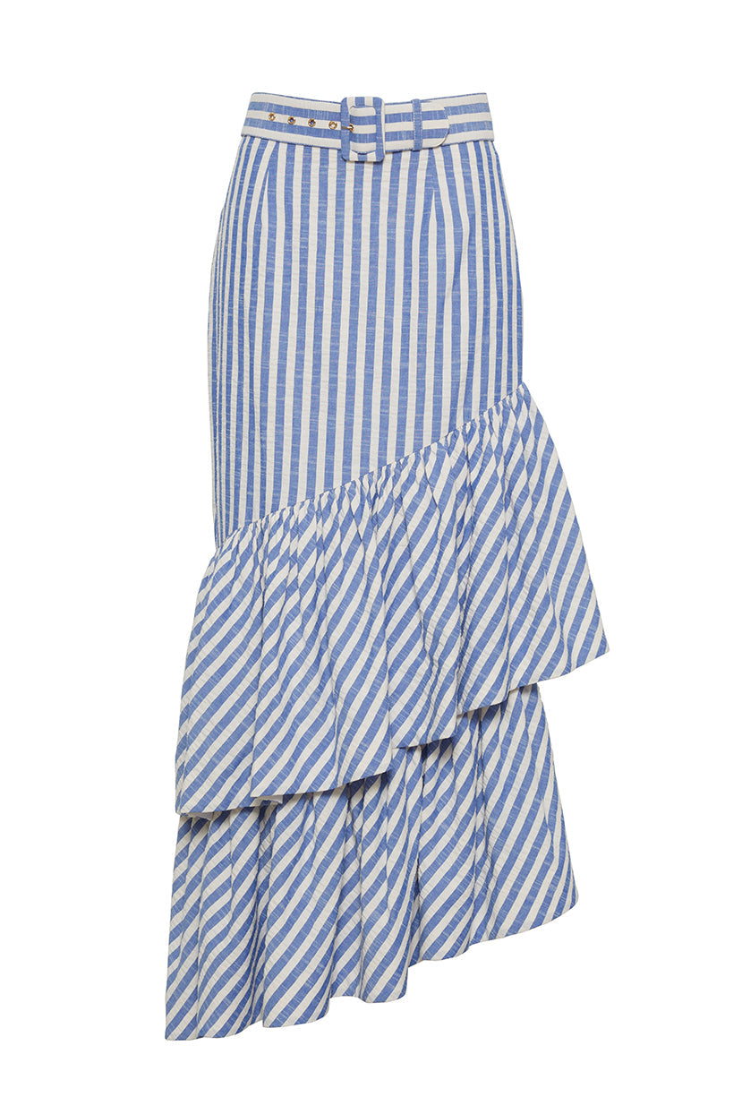 Terra Skirt | Ivory Blue Striped Seersucker