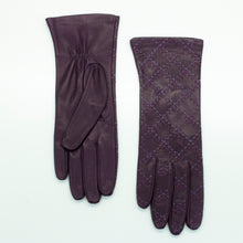 Womens | Leather Gloves with Contrast Stitch | Dark Currant/Lilac