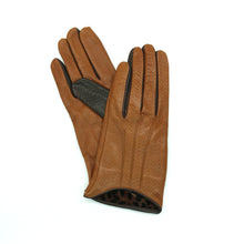 Womens | Leather Gloves Color Block | Tobacco/Teak