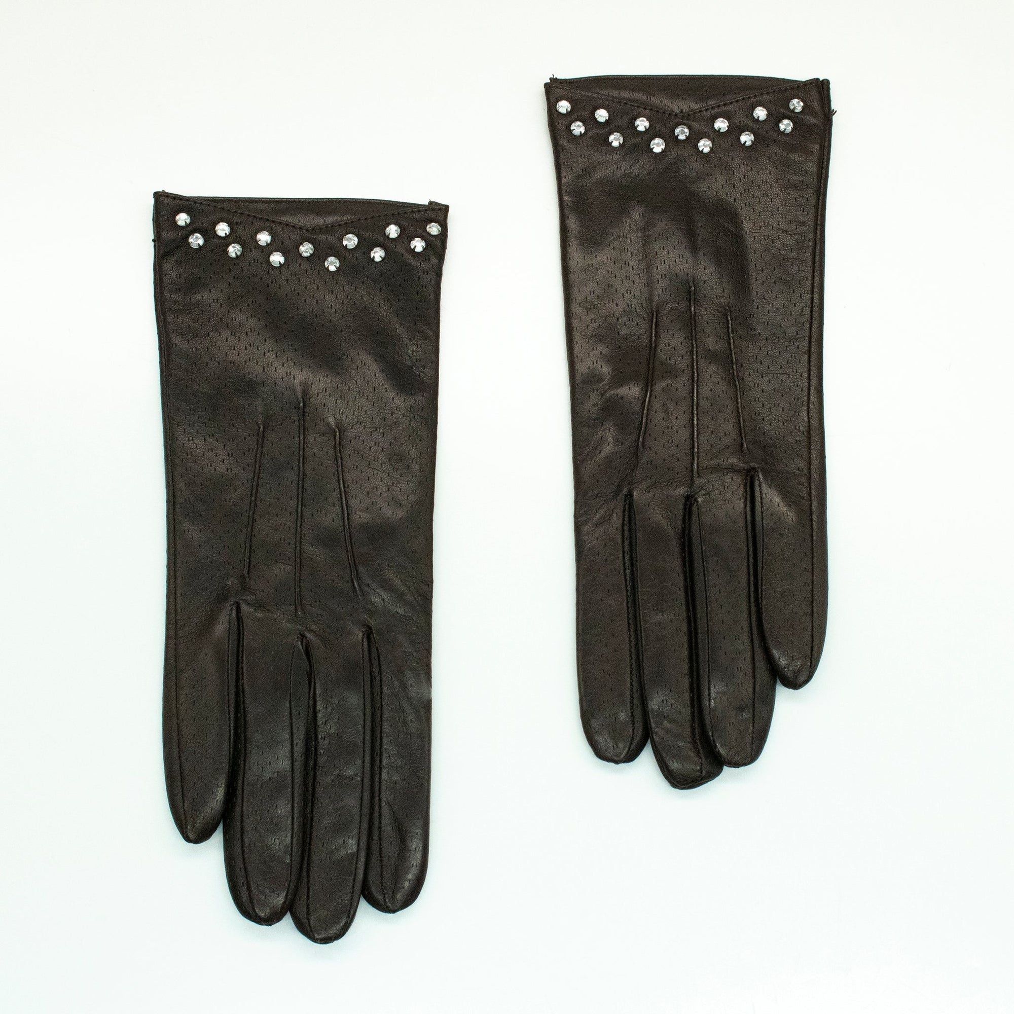 Leather Gloves With Stones On Cuff | Teak