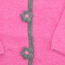 Kids | Knit Coat with Flowers | Flamingo/Grey