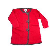 Kids | Knit Coat with Flowers | Red/Charcoal