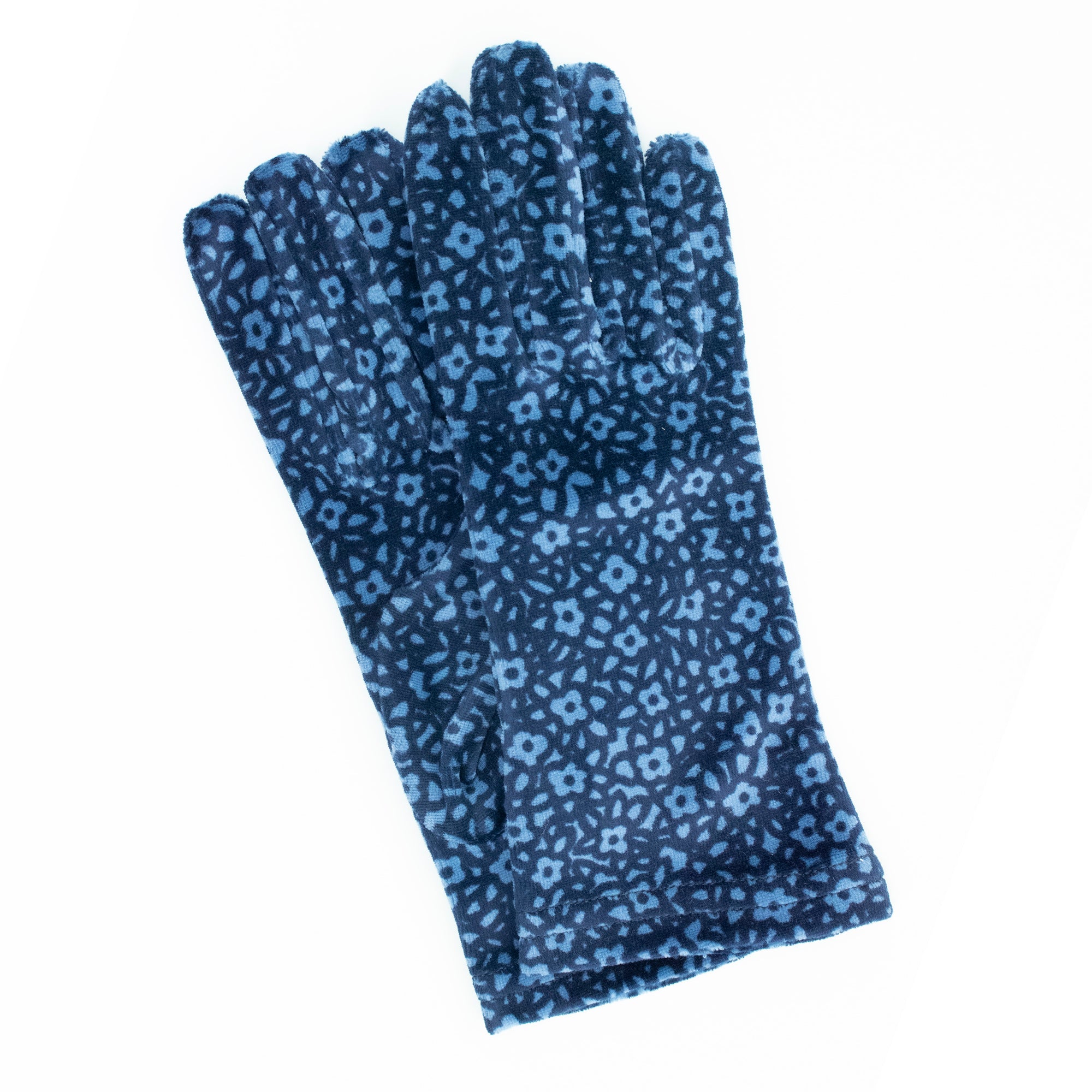 Womens | Velvet Gloves In Floral Design | Navy/Blue