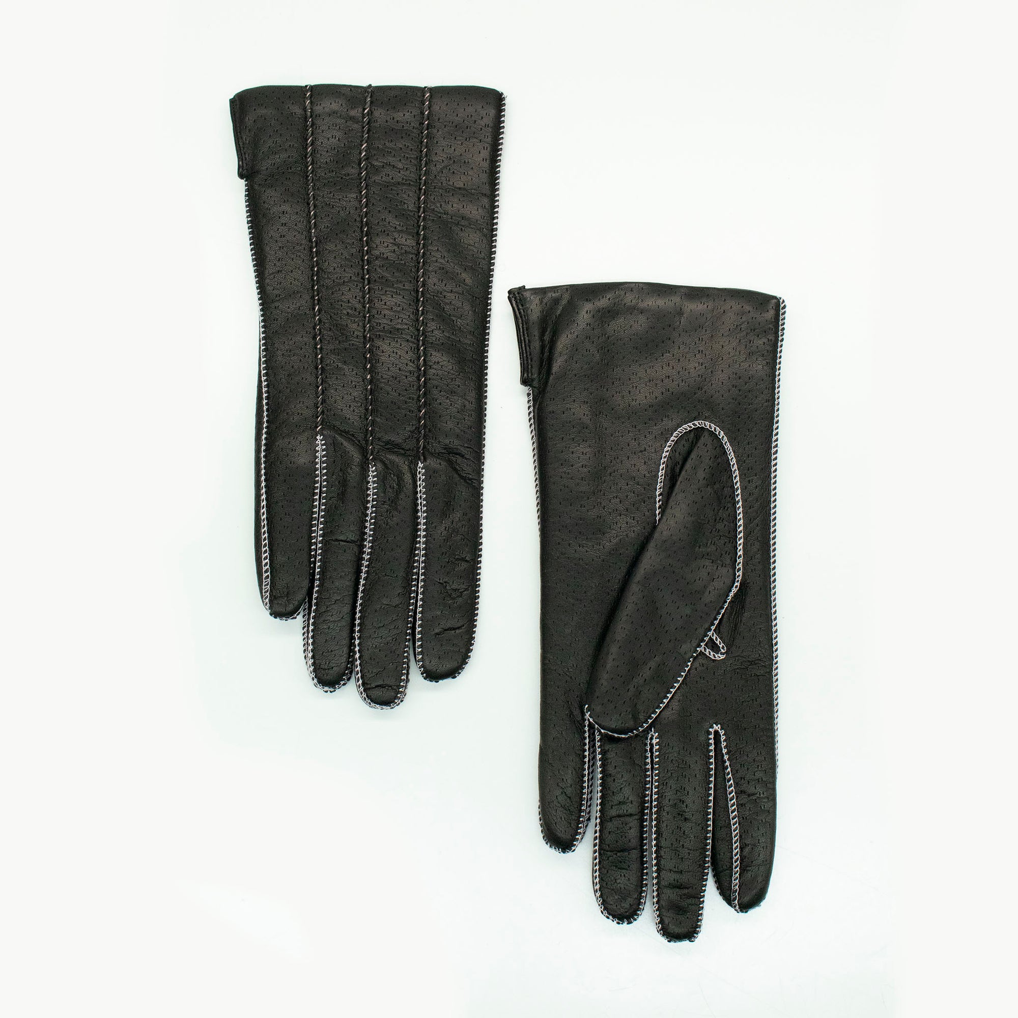 Womens | Leather Gloves with Contrast Color Stitch And Lining | Black/Barbie Pink