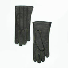 Womens | Leather Gloves with Contrast Color Stitch And Lining | Black/Green
