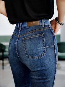 Silk Straight-Leg Jeans | Blue