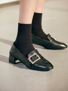 Double E Vine Diamond Buckle Loafers | Black