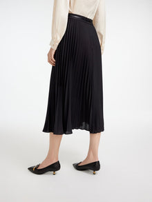 A-Line Shape Draped & Pressed Pleats High-Waisted Skirt | Black