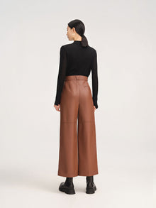 Leather Straight Leg Pants | Khaki