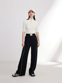 Satin Contrast Wide Leg Pants | Black