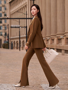 Hip Length Wool Blazer | Brown