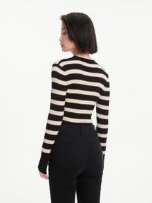 Stripes Wool Knit Top | Black