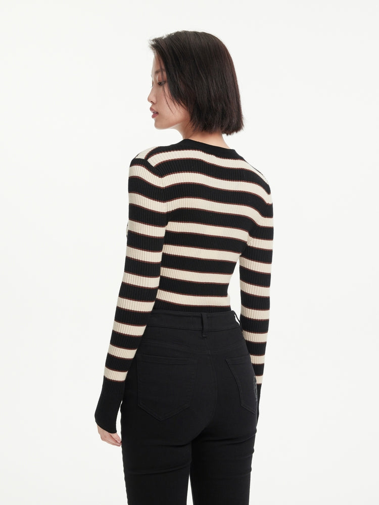 Stripes Wool Knit Top | Black