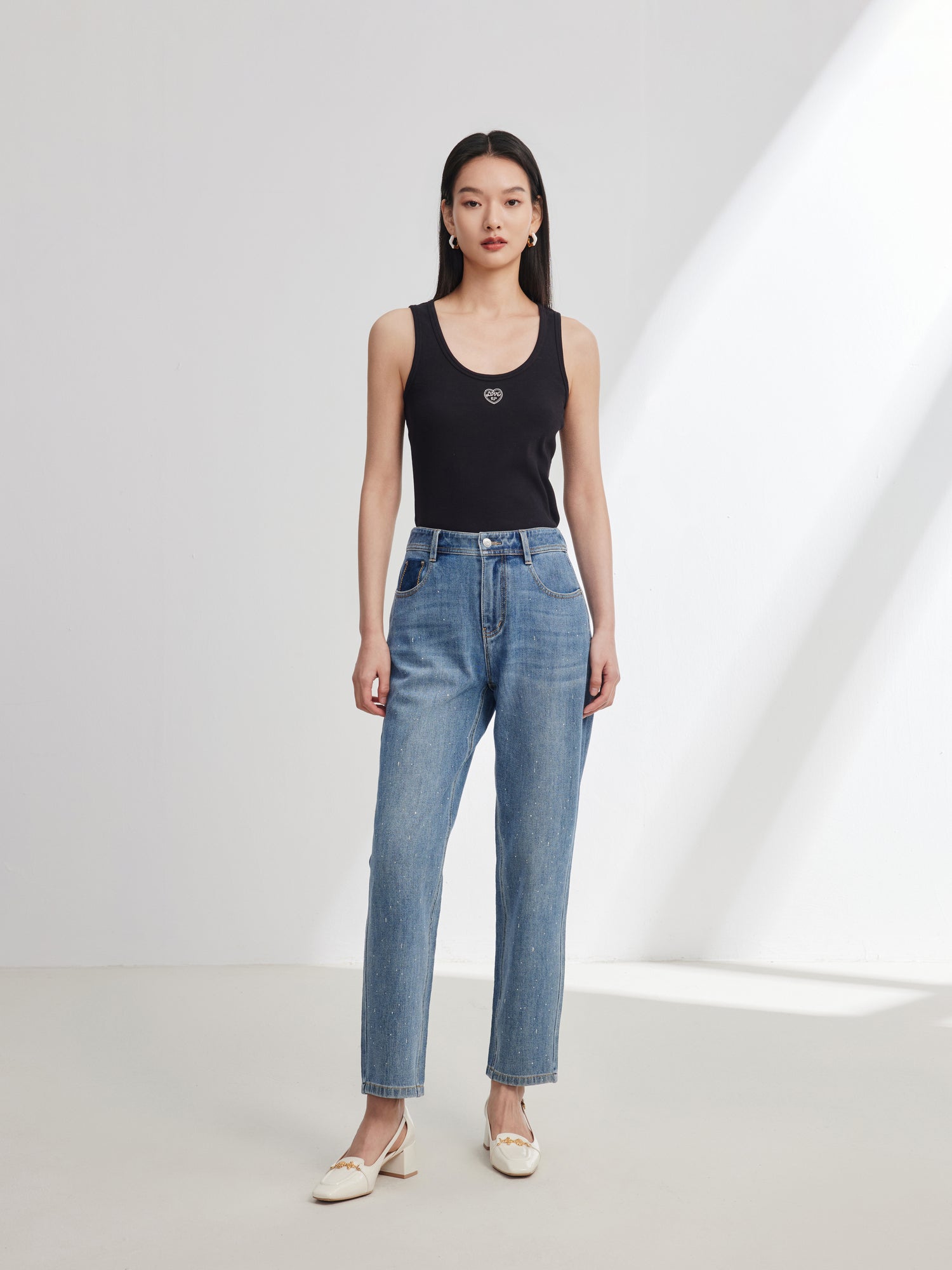 Four-way Stretch Rhinestone Jeans | Blue