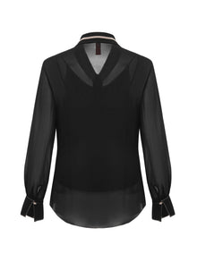 Silk Necktie-Style Scarf Shirt | Black