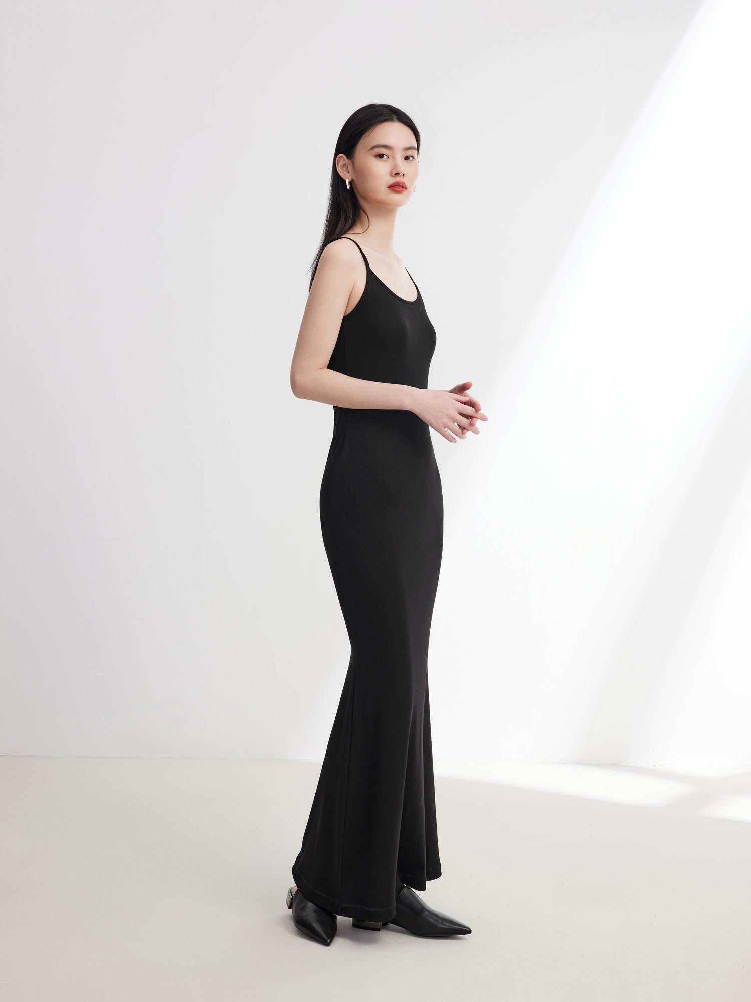 Long Slim Suspenders Dress | Black