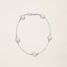 Womens | 14K Solid White Gold | Cultured Pearl Station Bracelet | Freshwater Pearls