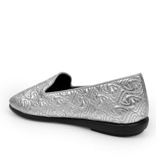 Betunia Casual Loafer | Silver Faux Textured Saffiano