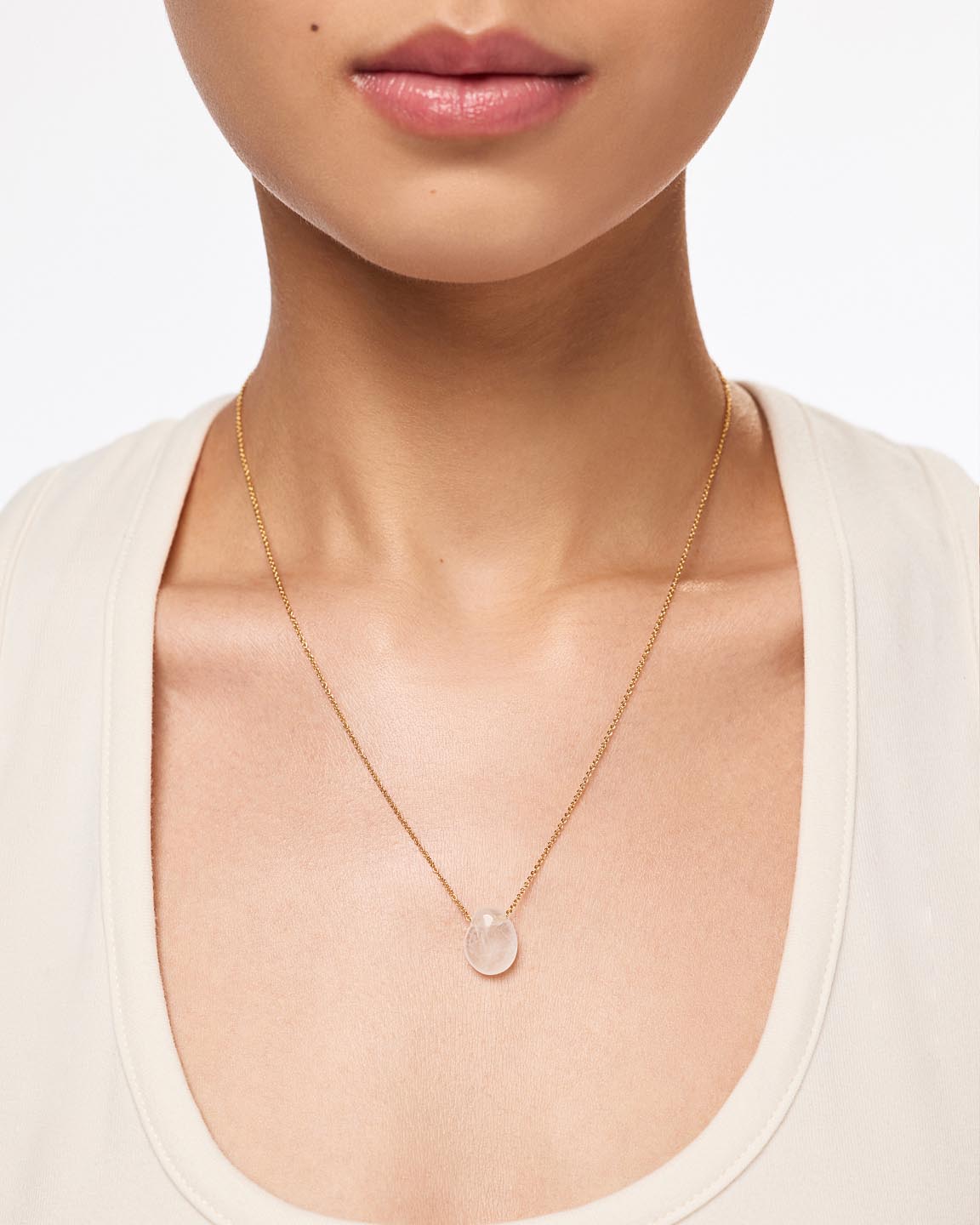 Mini Pebble Necklace | 14K Gold on Brass | Clear Quartz